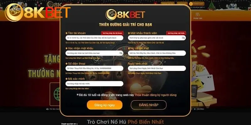 Hướng dẫn đăng ký tài khoản 8KBET